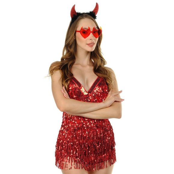 Devil Horns Headband And Sunglasses - Sparkly Devil Costume For Adults And🐴 - Picture 4 of 8